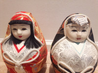 Vintage Pair of Japanese Nishiki and Hime Daruma Dolls Lucky