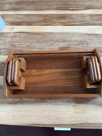 Teak drinks tray with 6 coasters