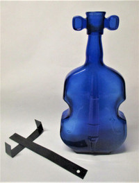 Vintage Cobalt Blue Glass Ear Fiddle Violin Shaped Bottle Good
