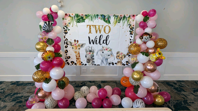 Banner only. Stand not included. I have several 2 wild Safari theme decor (2nd birthday) and prefer...