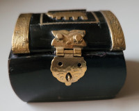 Vintage Carved Bone Trinket Box with Brass Elephant