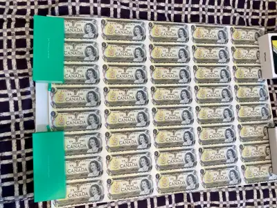 Uncut sheet of one dollar bills. No coins. , View more