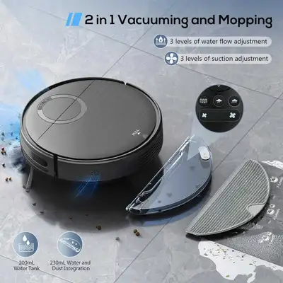 Robot Vacuum MAMNV and Mop Combo, 2 in 1 Mopping Robot Vacuum Cleaner with Schedule, Wi-Fi/App/Remot...