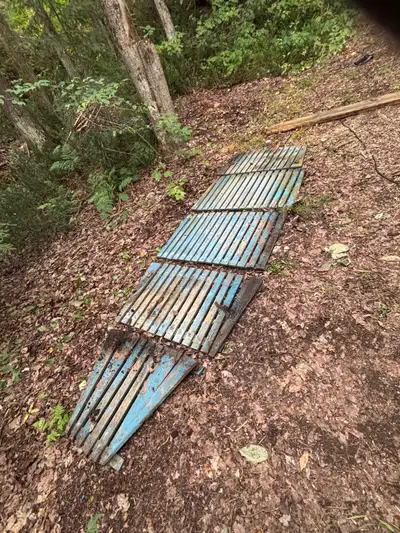 This antique boat flooring offers a rustic charm, perfect for unique landscaping or decorative proje...