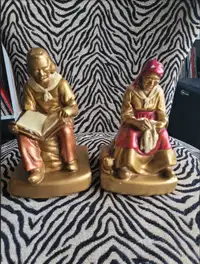 Antique 1920s Darby and Joan chalkware bookends