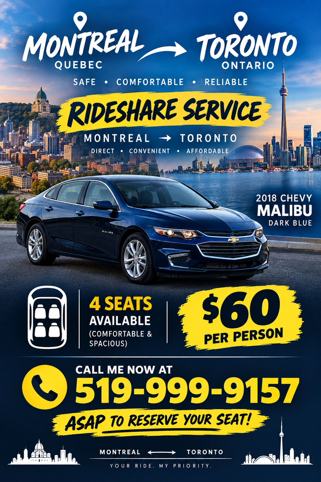 Montreal ➜ TORONTO Ride DAILY @ 7:30am