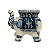 Large Ceramic Elephant Plant stand table Handpainted Blue white