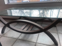 Solid wood coffee table with glass top