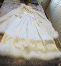CHRISTENING Baptism CAPE BLANKET and GOWN feathers Satin VINTAGE
