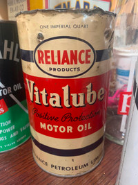 VINTAGE 1940's RELIANCE VITALUBE MOTOR OIL IMPERIAL QUART CAN