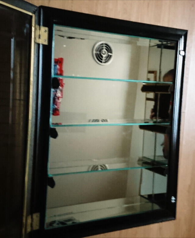 Vintage Wooden Mirrored 3 Shelf Wall Mount Curio Cabinet in Hutches & Display Cabinets in Oshawa / Durham Region - Image 3