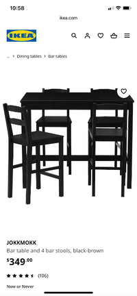 IKEA bar table and 6 chairs
