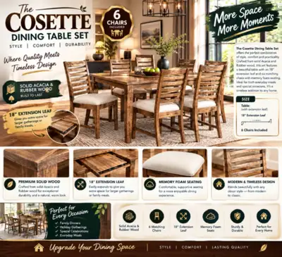 Modern Solid Wood Dining Set – Table with 6 Comfortable Chairs, View more