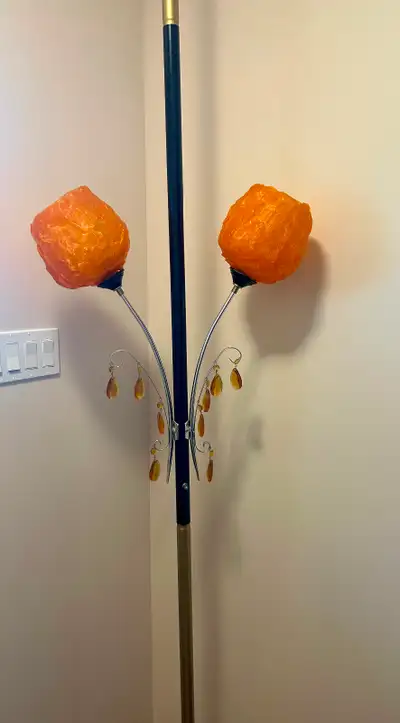 Vintage Tension Pole Floor Lamp with Orange Shades, View more