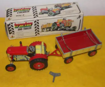 Vintage Tractor And Trailer New Boxed Wind Up Toy, View more