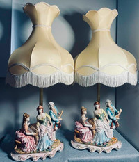 Vtg  Capodimonte Porcelain Musicians Figural Lamps $250 EA