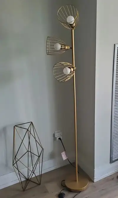 Gold 3-Head Floor Lamp with Caged Shades, View more