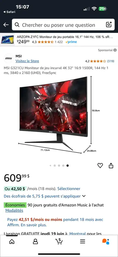 écran gaming 32po 4K 144hz, View more