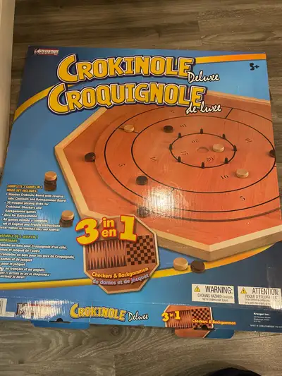 Like new 3-in-1 Crokinole Deluxe Wooden Game Set – includes Crokinole, Checkers, and Backgammon. Bar...