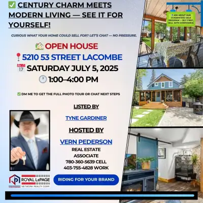 OPEN HOUSE – SATURDAY 1–4 PM 5210 53 Street, Lacombe Now $599,900 (Reduced from $689,900!) Step into...