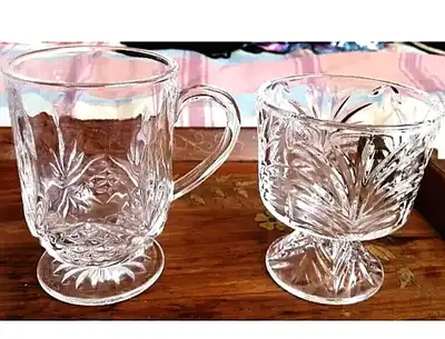 2 CUT CRYSTAL & PRESSED GLASS FOOTED VASES, View more