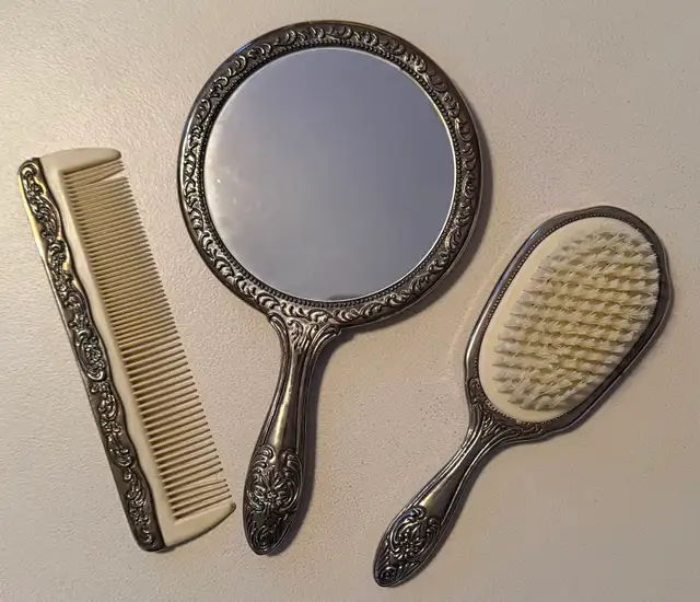 Silver Plated 3 Piece Comb Brush Mirror (2 sets) in Arts & Collectibles in St. Albert - Image 2