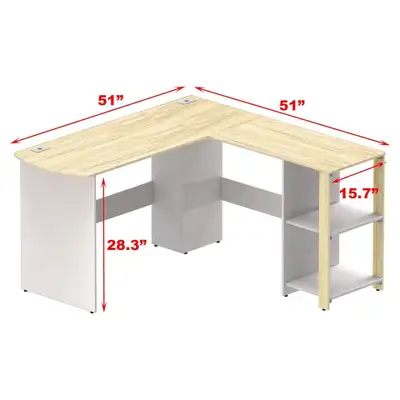 New 51" + 51 " L-Shaped Corner Desk • Oak & White • BNIB, View more