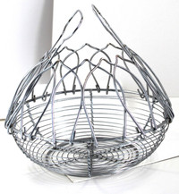 Vintage, Stainless Steel Basket: Opens to flower petals; handle