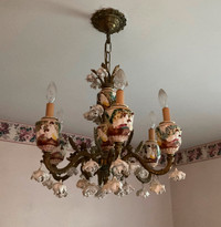 Vintage Italian Capodimonte Chandelier with Cherubs and Roses