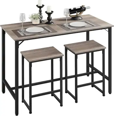 3 Piece Dining Table Set, 47.5" Industrial Pub Table Set, Counte, View more