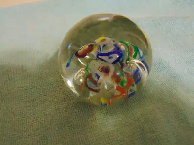 HAND BLOWN PAPER WEIGHT COLOURFUL CENTER GROUND PONTIL, View more