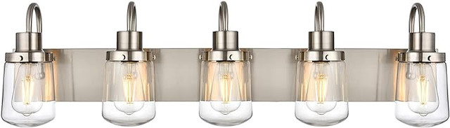 Modern Bathroom Vanity Light 5-Lights Lamp in Satin Nickle in Bathwares in Hamilton