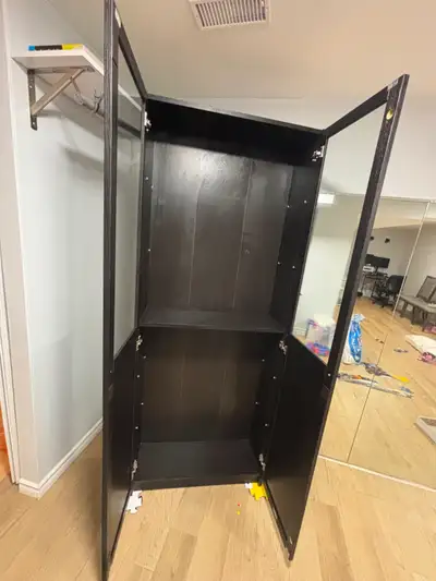 BILLYBookcase with glass doors, dark, View more