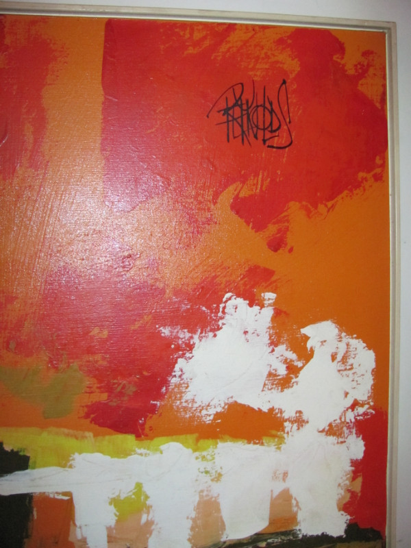 Large 1970s ABSTRACT Oil painting red orange white in Arts & Collectibles in St. Catharines - Image 4