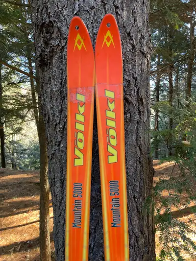 Volkl Backcountry Skis 184, a nice pair of skis setup up for telemark with G3 bindings plus skins. A...