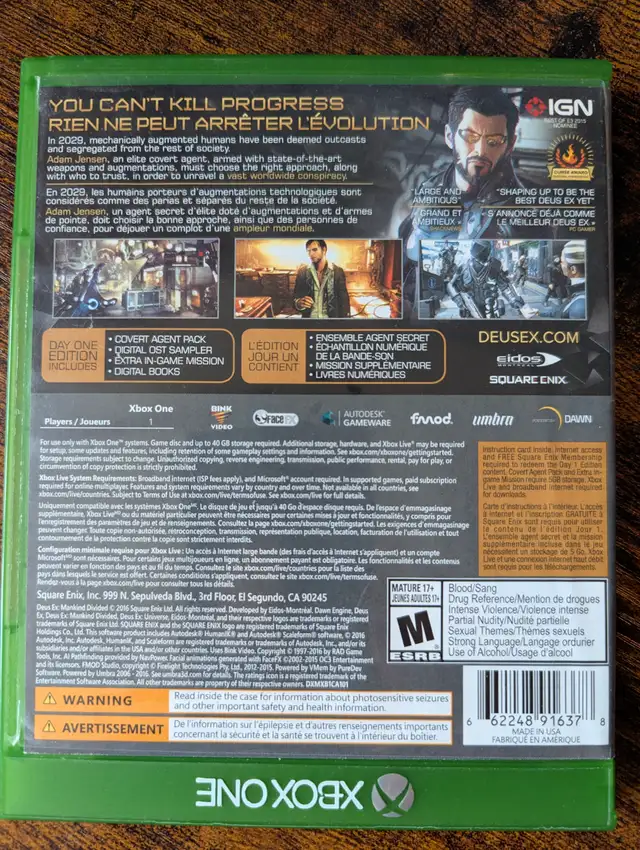 Deus Ex Human Divided pour XBox One in XBOX One in Granby - Image 3