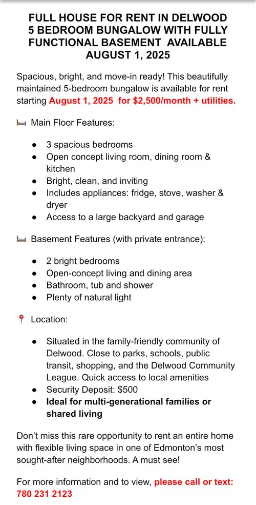 Full house for rent available Aug 1 $2500/ month + utilities See 1st pic for contact info
