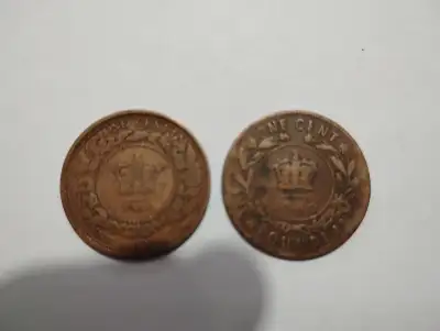 E/ 1 NFLD & 1 NB One Cent 1864, 1880 Group - $30.00 F/ 1 Napoleon Ten Centimes 1864 - $50.00 G/ 1 NS...