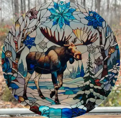 Suncatcher Acrylic Moose Wildlife Snowflake Winter Cottage Cabin, View more