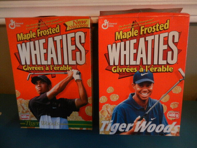 Tiger Woods Wheaties Cereal Boxes Lot of 2 French Hard to Find in Arts & Collectibles in Oshawa / Durham Region