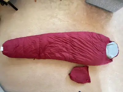 REI brand WIND RIVER down sleeping bag - long version NOW $170 - lightweight nylon stuff sack - doub...