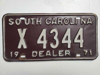 Vintage 1971 SC Dealer Plate 