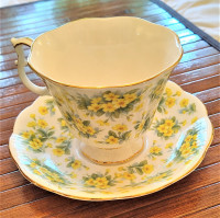 Assorted bone china cups and saucers