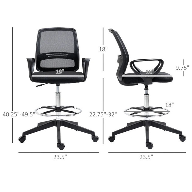Office Chair Drafting Chair Tall with Foot Ring, Mid-Back Mesh E in Chairs & Recliners in Markham / York Region - Image 3