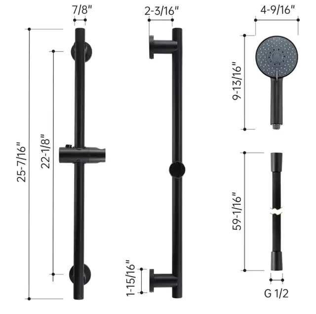 New Shower Head with Hose and Adjustable Shower Slide Bar/Black in Bathwares in Calgary - Image 9