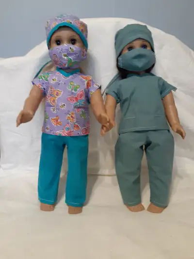 New Scrub Sets for American Girl and other 18" dolls. Includes pants, top, mask and hat. Several set...