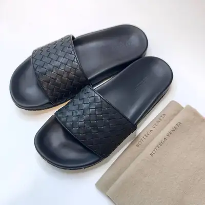 Bottega Veneta Intrecciato Black Leather Flat Slides – Size 40, View more