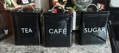 Set of 3 Black Tea, Café, and Sugar Canisters, View more