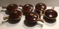 Hull Oven Proof Lidded Brown Drip Soup Chili Bowls Long Handles