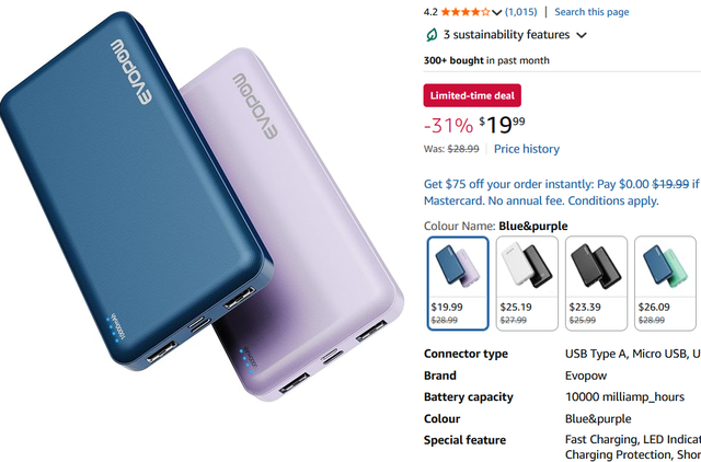 2-Pack 10000mAh Slim Portable Charger, USB-C Fast Charging...551129222207907841